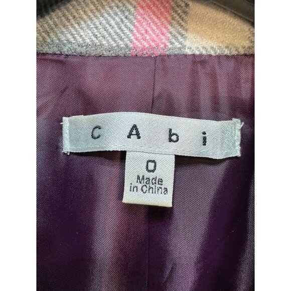 CAbi Womens Plaid Peacoat Jacket Size O Double Breasted Wool Blend Pink/Gray - Picture 2 of 15